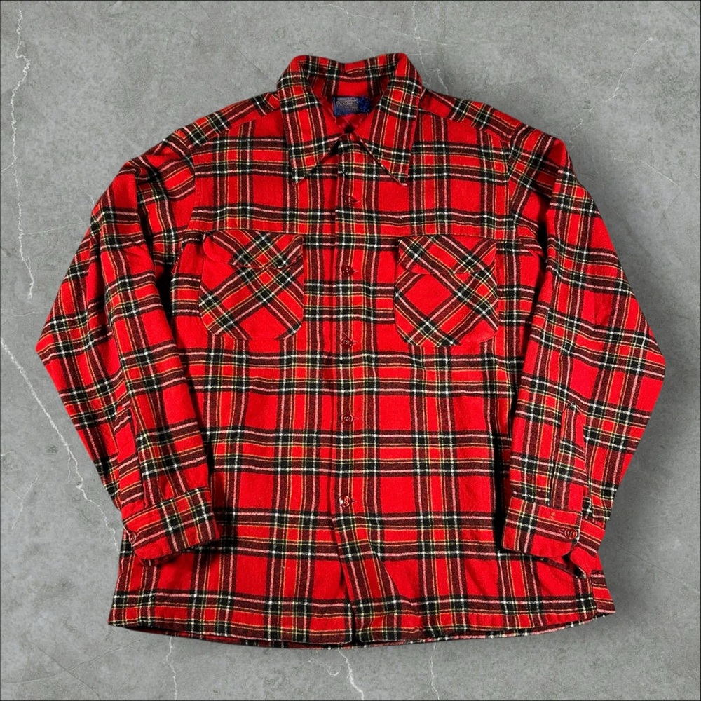 Vintage Pendleton Board Shirt Mens Large Red Plaid 70s Made In‎ Usa Virgin Wool
